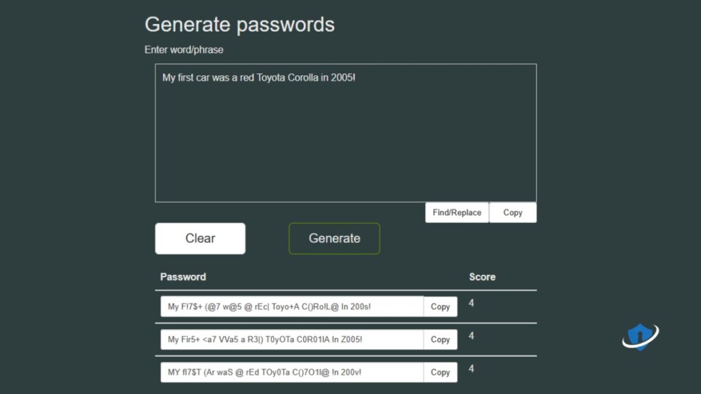 Sentence to password conversion.