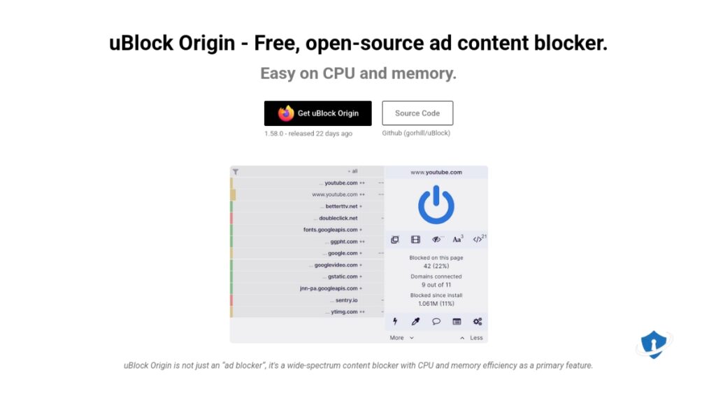 Screenshot of Ublock Origin.